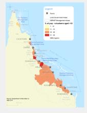 Distribution of volunteers in Qld (in %)