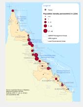 GBR Coastal Communities Population Density by LGA 2012