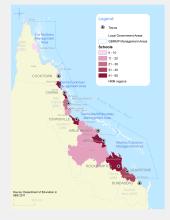GBR Coastal Communities Number of Schools by LGA (2011 ABS data)