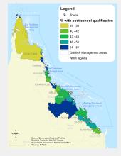 Persons with a post-school qualification, by Local Government Area (%)