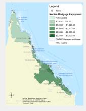 Median monthly mortgage repayment, by Local Government Area ($/month)