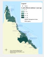 Population with address change within past year, by Local Government Area (%)