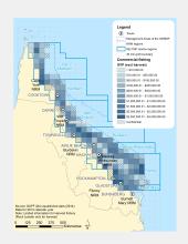 Commercial Fishing (Line, Net, Pot, Trawl, and Rocklobster (but no other harvest)) GVP within GBR fishing grids in 2013.
