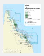 Commercial HARVEST Fishing licences active within GBR fishing grids in 2013.