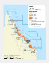 Commercial NET Fishing harvest (by weight) within GBR fishing grids in 2013.