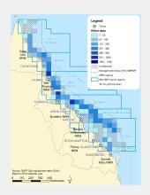 Commercial LINE Fishing Effort Days (# of days fished) within GBR fishing grids in 2013.