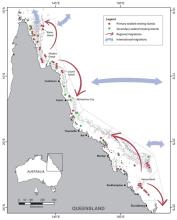 Map of primary and secondary seabird breeding sites in Great Barrier Reef