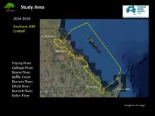 Map of Southern GBR area with list of 8 river estuaries