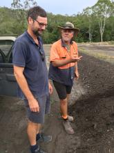 CSIRO's Tony Webster and Tony Rossi, a farmer in the Wet Tropics meet to discuss data from his farm.