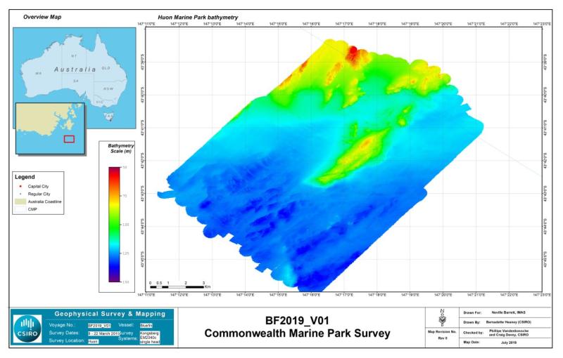 Huon Marine Park bathymetric mapping of seafloor