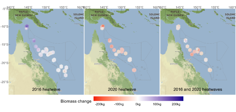 Changes in fish biomass between 2016 - 2020