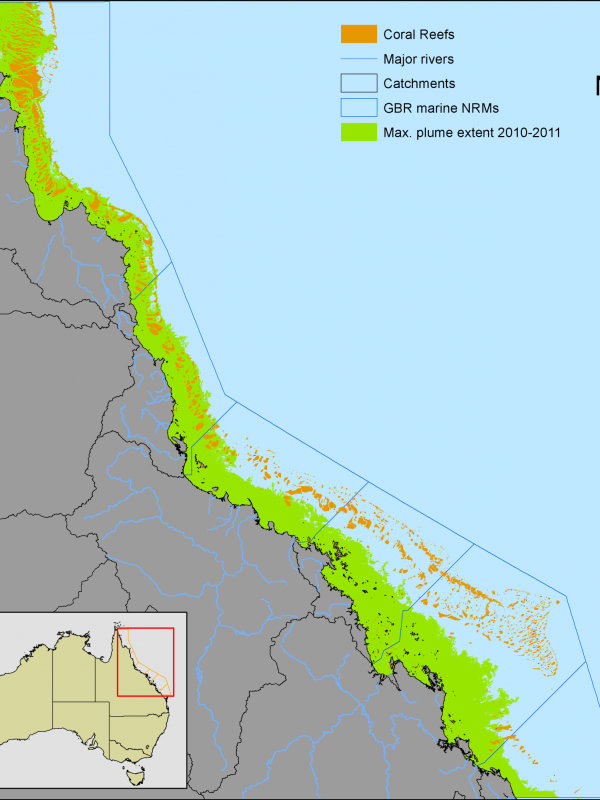 Map of the maximum extend of the flood plume over the 2010-2011 west season along the Queensland coast