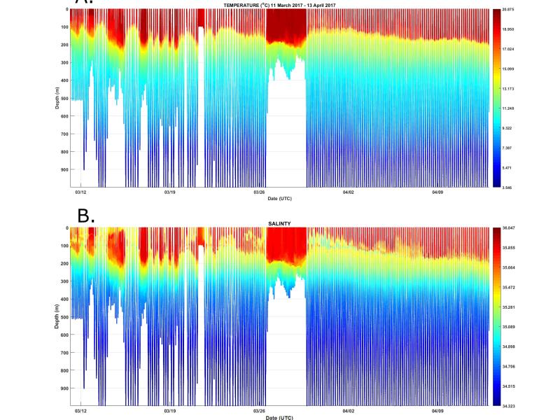 Temperature and salinity profiles in the Bremer Bay marine region
