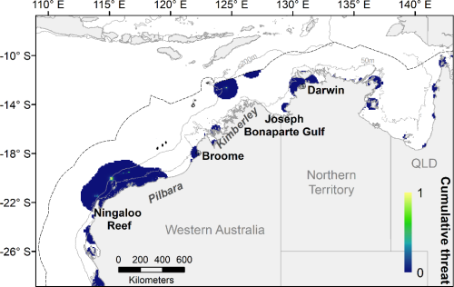 Spatial distribution of the threat of artificial light at night