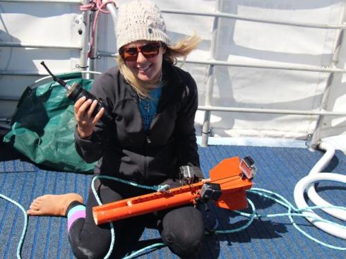 Rebecca Wellard and acoustic logger 