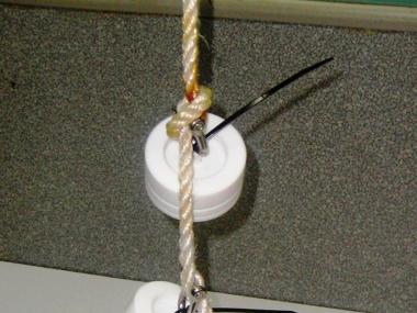 Typical configuration of passive flow monitors (PFMs) (at top) and passive pesticide samplers (Empore Discs in middle and PDMS/SPMDs on the bottom) ready for deployment