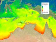 How does ocean temperature vary across the Oceanic Shoals CMR and beyond?