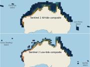 Preview map of the Sentinel 2 All-tide and Low-tide composite imagery datasets, showing that they span the tropical marine areas of Australia