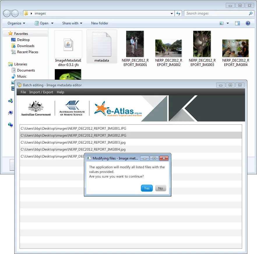 Comfirming before saving images metadata from the Image Metadata Editor