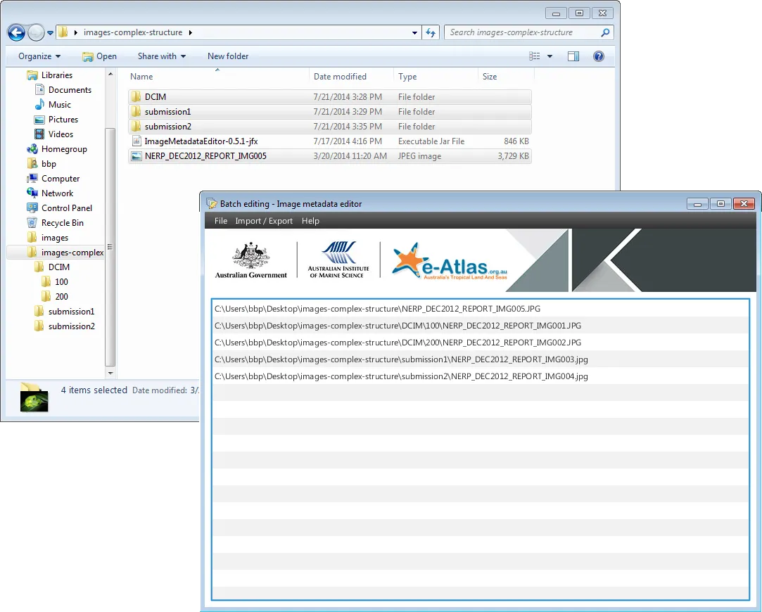 Complex folder structure loaded in the Image Metadata Editor