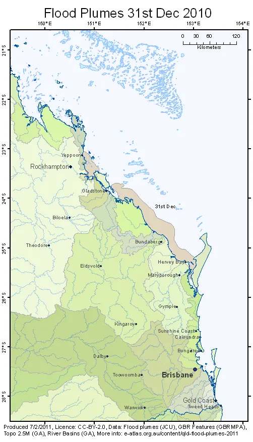 Animation of flood plumes on the Great Barrier Reef due to flooding in Queenland in 2010/2011