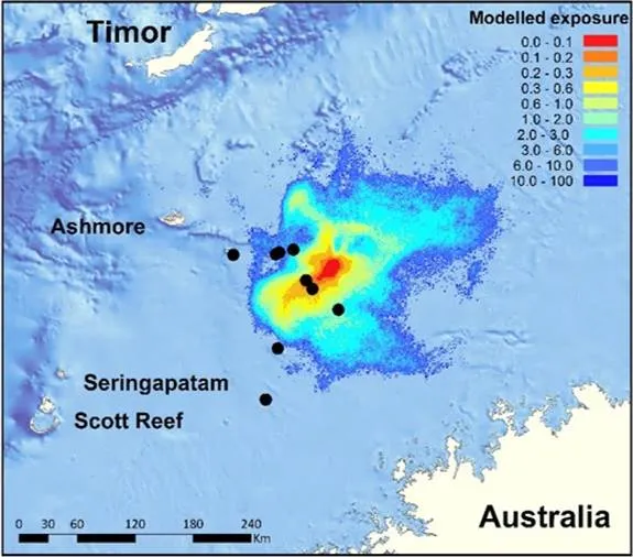 Modelled oil spill exposure map